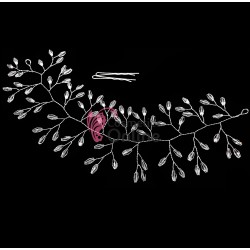 Accesoriu modern pentru decor par WED08JJ Argintiu cu cristale de 28 cm + 2 Agrafe